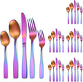 Matte Rainbow Silverware Stainless Steel Flatware Set for 6 Colorful Cutlery Set 30 pieces Include Forks Spoons and Knives for Kitchen Home Restaurant Satin Finish Square Edge Handle