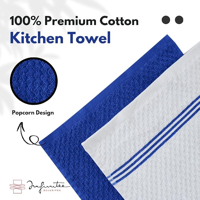 Infinitee Xclusives Kitchen Towels - 6 Pack - Cotton Dish Towel |15" x 25"| | 100% Cotton, Highly Absorbent Tea Towels - Lint Free, Soft, Durable & Quick Dry, Ideal for Drying Dishes & Kitchen Cleaning