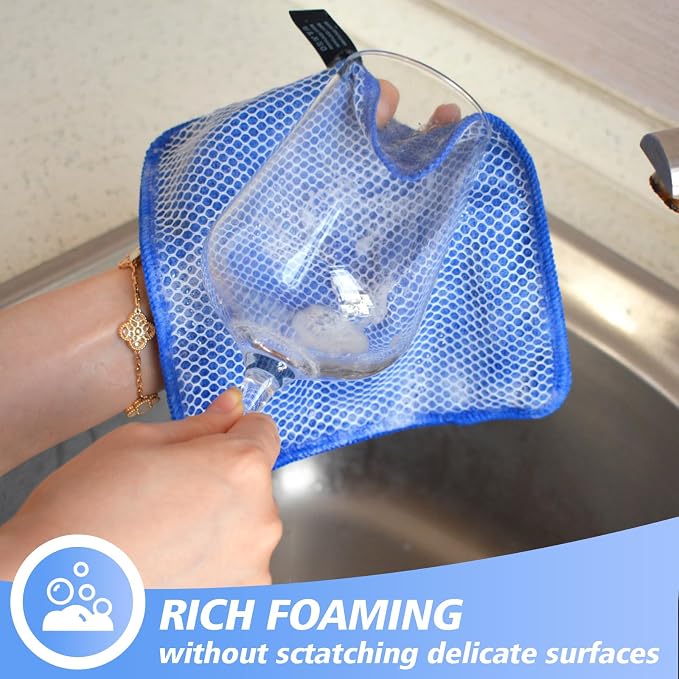 Dish Cloths for Washing Dishes with Scrub Side, Microfiber Dish Rags | Dual-sided microfiber dish cloths with scrubber for stuck-on food, quick dry kitchen washcloths 9 Pack, 7Inch Mixed Colors
