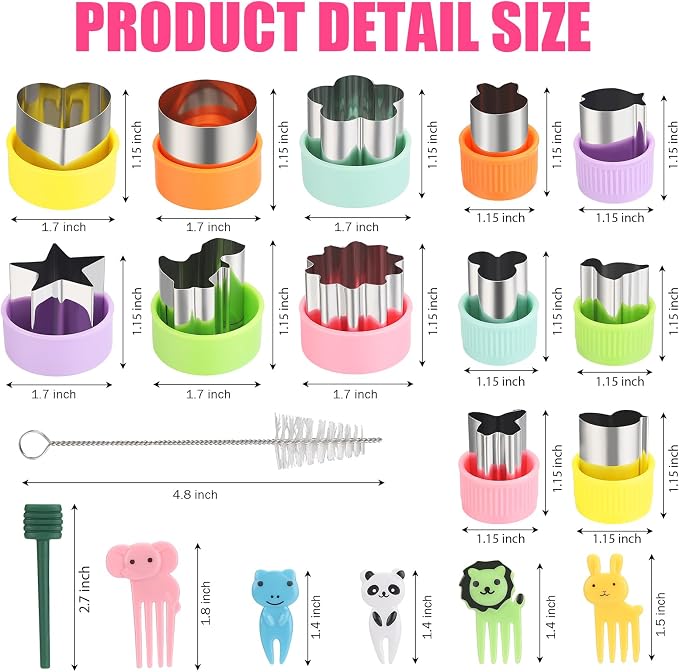 24 Pcs Vegetable Cutter Shapes Set, Cute Fruit Shape Cutters, Food Cutters for Kids Lunch, Cookie Stamps, Mini Cookie Cutters with Cartoon Animals Food Picks for Kids Baking and Lunchbox
