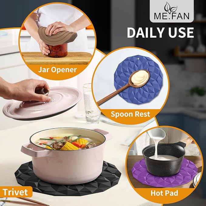 ME.FAN Silicone Trivet Mats - 4 Pack Pot Holders - 7.4'' Thickened Hot Pads for Hot pots, Pans and Dishes, Heat Resistant Silicone Trivet for Table and Counter Top Red