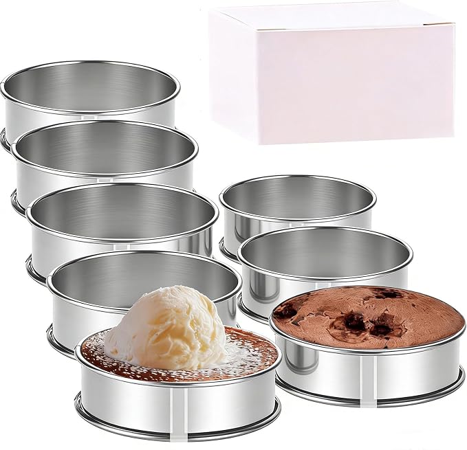 8 Pieces English Muffin Rings Crumpet Rings 3.15 Inch Stainless Steel Double Rolled Tart Ring Nonstick Metal Round Ring Mold for Kitchen Cooking Baking