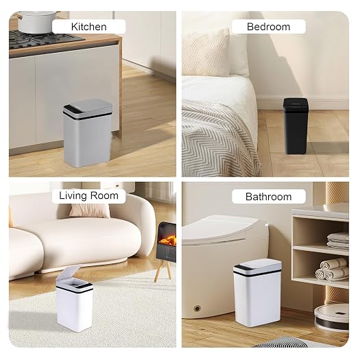3 Pack Bathroom Trash Can with Lid, 2.5 Gallon Small Slim Trashcan, Automatic Trash Can Touchless, Motion Sensor Waterproof Plastic Trash Bin for Bedroom Kitchen Office Living Room (Black+Gray+White)