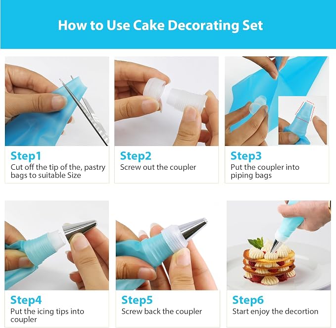 122Pcs Piping Bags and Tips Set, 100pcs 12 Inch Disposable Piping Bags, 16 Inch Reusable Icing Pastry Bags, Anti Burst Frosting Bags, Cake Decorating Bags Kit Supplies for Baking Cupcake Cookies Tools