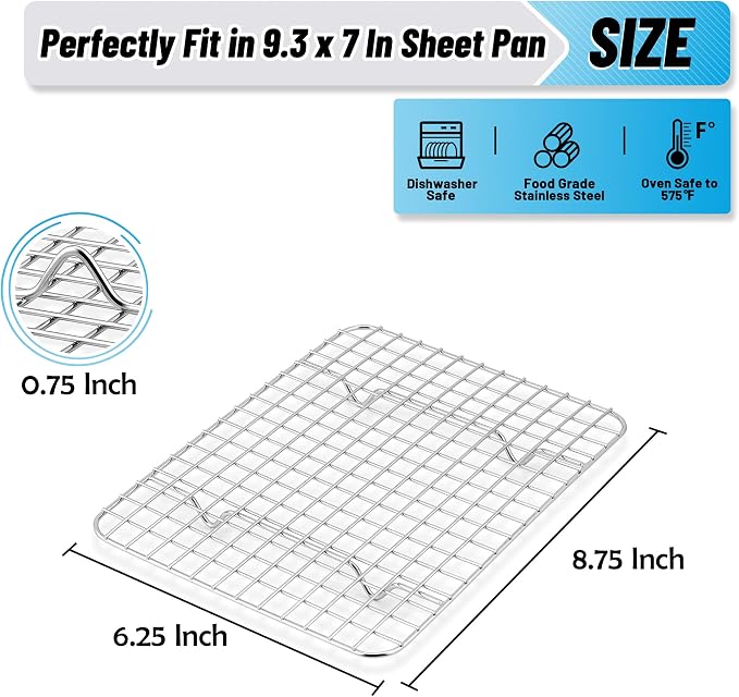TeamFar Cooling Rack, 8.75”x6.25” Stainless Steel Baking Grid Wire Rack | Mini Roasting Grilling Cooking Racks for Cookie Cake Bread, Fit Toaster Oven Pan for Christmas Party, Dishwasher Safe- 2PCS
