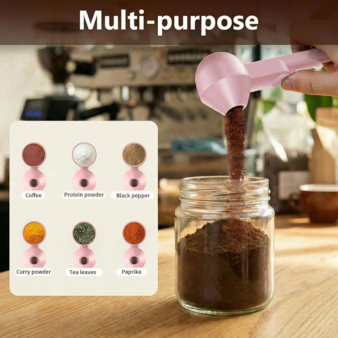 2 Pcs Coffee Scoop with Funnel for Reusable K Cup, 2 TBSP Measuring Spoon | Mess-Free Funnel Design, Sliding Leveler for Precise 2 TBSP, Long Handle for Ground Coffee, Protein Powder & Tea