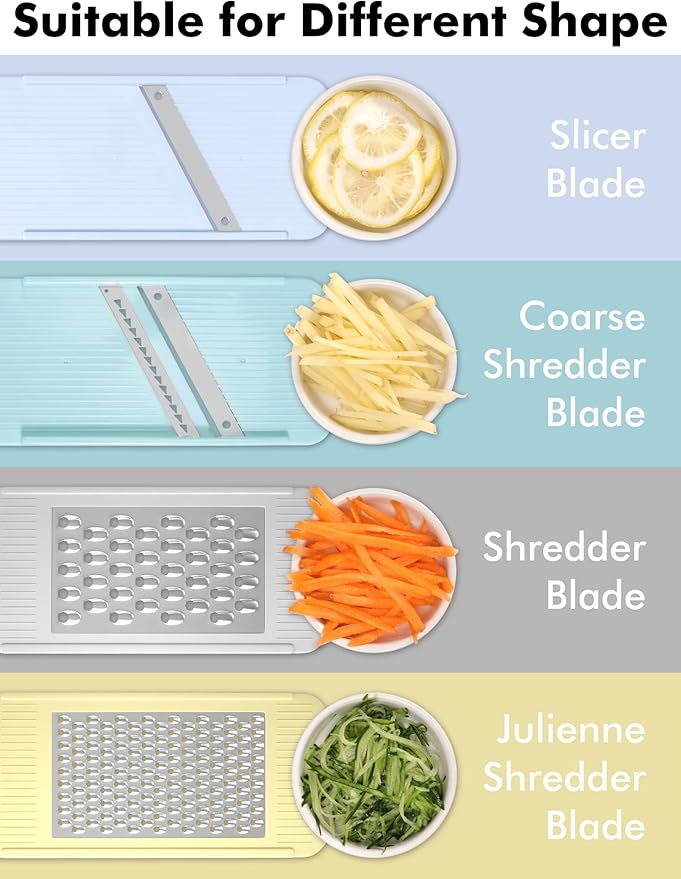 Geedel Professional Mandoline Slicer for Kitchen, Multi Purpose Vegetable Slicer Cutter, Vegetable Cutter Onion Cutter for Veggie Fruit Cheese | Slice, Shred & Julienne, Sharp Stainless Steel Blades, Dishwasher Safe, No BPA, Safety Hand Guard, For Vegg...