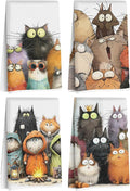 4 Pcs Cute Cat Kitchen Towels, Funny Cats Gifts Absorbent Hand Towels-03 | Cat Dish Cloths for Drying Dishes, Cats Waffle Dish Towels for Kitchen Home Bathroom Decor, Cat Lover Gifts for Women Mom