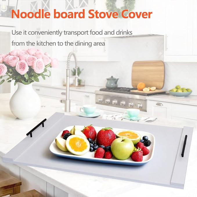 Gas Stove Top Covers/Noodle Board Stove Cover for Electric & Gas Stoves, Gas Stove Cover with Handles (White)