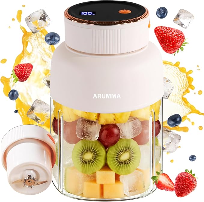 Portable Smoothie Blender for Smoothies & Shakes with Screen USB Changing Powerful Blades Blending 47oz 1350ML Cordless Portable Juice Cup Blender for Small Ice Fruit Crush Kitchen Gym Outdoor