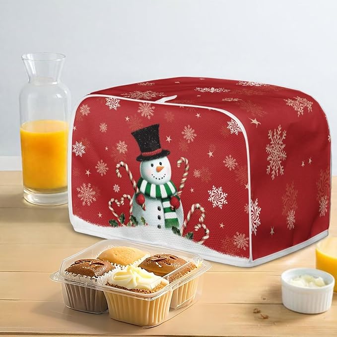 Christmas Toaster Cover 2 Slice Dustproof Toaster Bread Maker Cover Small Kitchen Appliance Fingerprint Protection Kitchen Decor, Snowman Print
