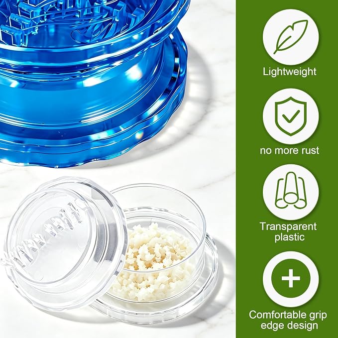 2PCS Manual Garlic Twister and Ginger Mincer Tool, Manual Garlic Twister and Mincer, Garlic Crusher, Garlic Grinder, Compact Garlic Mincer Tool, Ginger, Herbs (White + Blue)