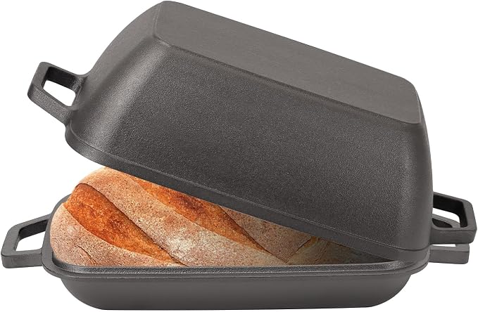 Flavehc Oval Cast Iron Dutch Oven for Bread Baking 12x8 Inch Pre-Seasoned Bread Pan with Lid 6QT Cast Iron Bread Dutch Oven for Sourdough