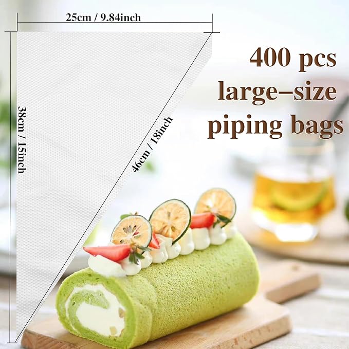 18 Inch Piping Bags, 400pcs Disposable Decorating Pastry Bags, Large Thickened Plastic Anti-Burst Non-Slip Icing Bags for Cookie and Cake Decorating (18 inch) | Thick Anti-burst with a Non-slip Surface for Smooth Icing and Frosting, Good for Cookies, C...