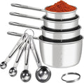 8 PCS Stainless Steel Measuring Cups and Spoons Set, Premium Measure Cups and Spoons Long Handle Stackable Measuring Cups for Kitchen Cooking & Baking, Dry & Liquid Dishwasher Safe