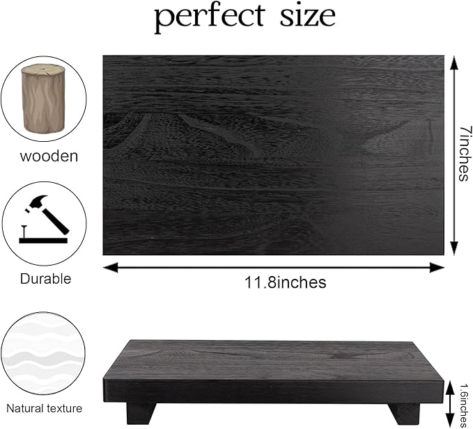 Wood Bathroom Tray Farmhouse Decor Kitchen Soap Holder, 11.8"x7" Black | Waterproof, Lightweight, Easy Clean, Small Wooden Riser Pedestal Stand Accessories for Office Desk, Vanity, Counter, Sink