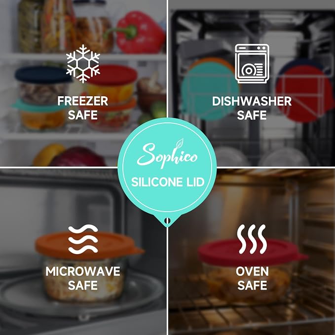 SOPHICO 4 Cup Silicone Lids Replacement for Pyrex & Anchor Hocking 7201-PC | Food Grade Silicone, Leakproof、Airtight Lids, Dishwasher Microwave Safe