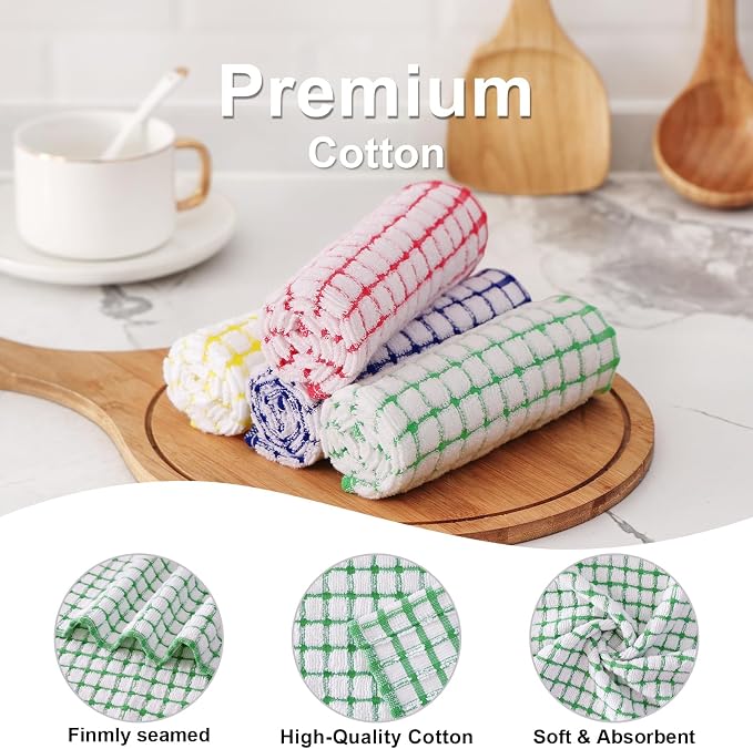 Kitinjoy Cotton 6 Pack Terry Kitchen Towels, Green | 16 x 25 Inches Super Soft and Absorbent Dish Towels, Quick Drying hand towels for kitchen Drying