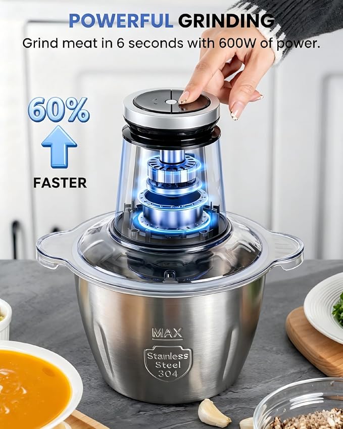 LINKChef Food Processor, 10 Cup Electric Food Chopper, 600W Meat Grinder with Stainless Steel Blades, 2.3L Large Capacity Kitchen Processor for Meat, Vegetables, Onion, Garlic & Meal Prep