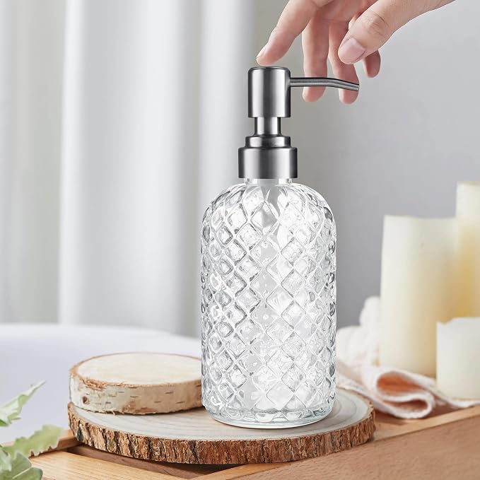 Kaishun Refillable Glass Soap Dispenser (2PC) for Hand Soap & Lotion, Clear