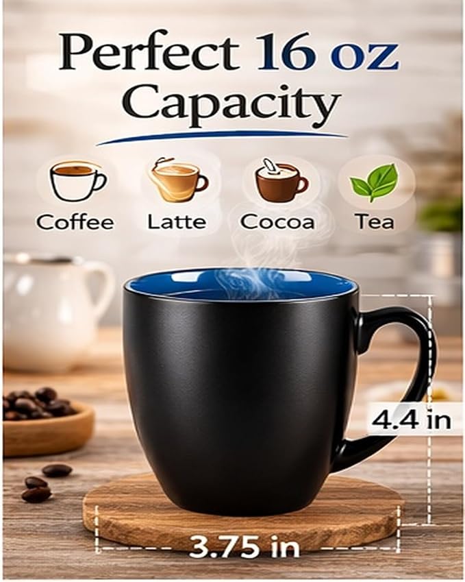 GBhome 16 oz Coffee Mugs Set of 6, Ceramic Coffee Cups- Blue