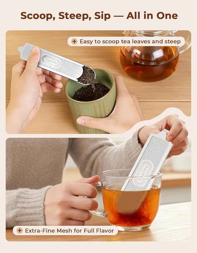 2Pcs 2-in-1 Tea Scoop Infuser for Loose Leaf Tea Strainer Fine Mesh | 304 Stainless Steel Tea Infuser, Easy to Fill and Clean, Loose Leaf Tea Steeper for Cup Mug Teapot