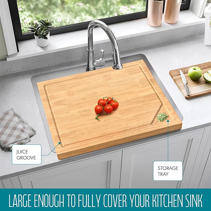 Stove Top Covers for Electric Stove 30”x22” (Outer) / 28.9”x20.8” (Inner) – 3 in 1 Over The Sink Cutting Board, Gas Stove Cover and Ottoman Tray for Kitchen with Handles & Juice Groove for Kitchen.