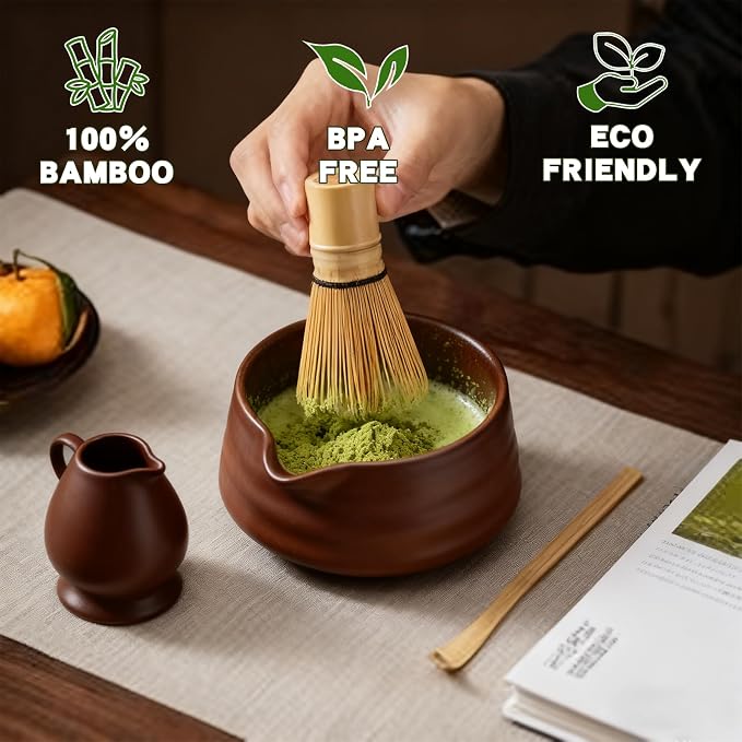 Clay&Fire Matcha Whisk, Handcrafted Bamboo Whisk for Matcha Powder (Yellow) | Traditional Japanese Chasen for Matcha Stirrer, 100% Natural Matcha Wisk