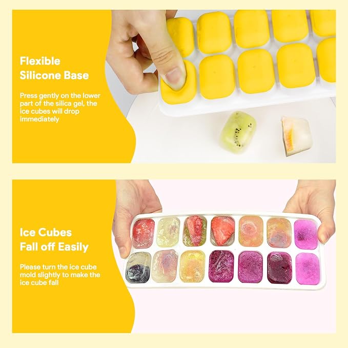 Ice Cube Trays 4 Pack, Airabc Silicone Ice Cube Trays with Removable Lid, Easy-Release Flexible 14-cube Ice Trays, LFGB Certified and BPA Free, Stackable Ice Trays with Covers for Cocktail, Freezer