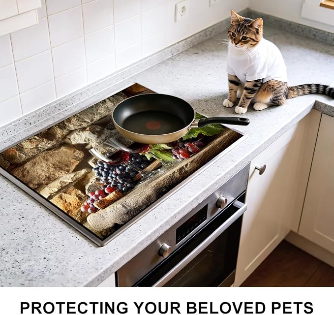 Glass top stove covers with wine splash decoration glasses 28.35x20.47 in Non Slip Mat