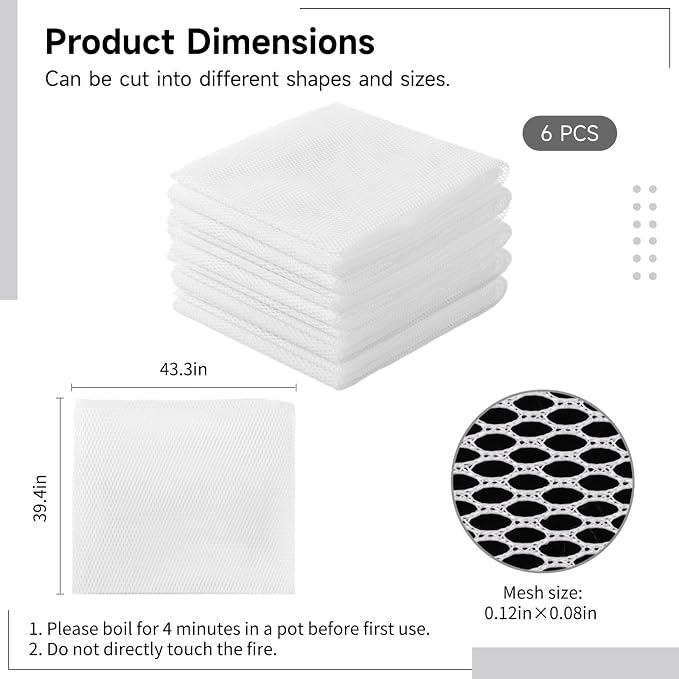 6 Pcs Rice Net, 43.3"×39.4" Sushi Rice Cooking Net, Non-Stick Fine Mesh Rice Cooker Napkins, Tetoron Rice Nets, Cooking Steam Cloths for Homes, Restaurants, Camping
