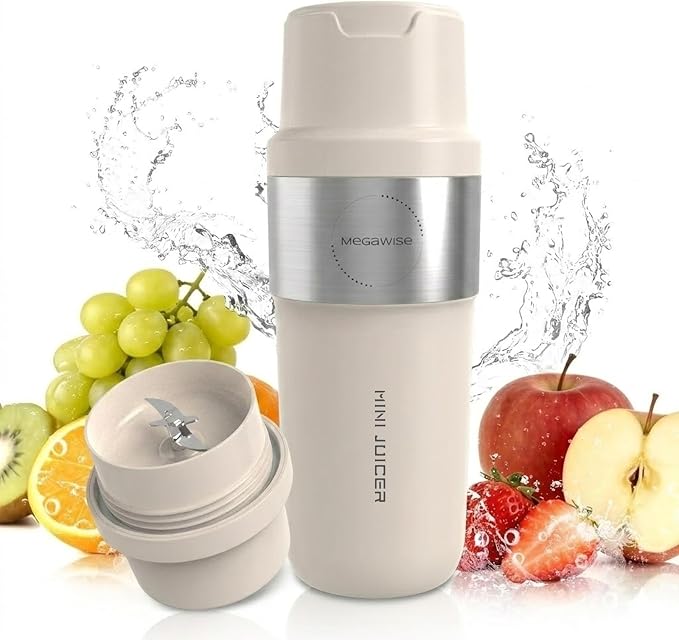 MEGAWISE 12oz Personal Blender, One-Touch Type-C Rechargeable Smoothie Maker, Portable Juicer Cup for Shakes, Protein Mixing, and Grinding, BPA-Free, Ideal for Travel, Gym, and Office