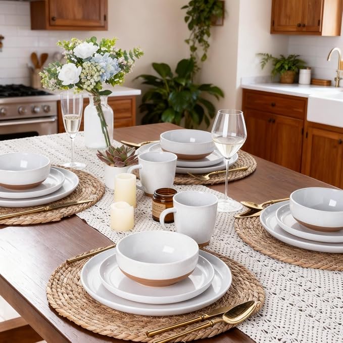 AmorArc Dinnerware Sets for 6, 18 Pieces Ceramic Plates and Bowls Set | Scratch Resistant Stoneware Dishes Set, Dishwasher & Microwave Safe,White