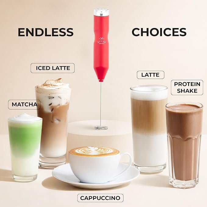 Zulay Kitchen Powerful Frother Wand AA Batteries Included, Ultra Fast Handheld Drink Mixer, Comfort Milk Frother, Stainless Steel Whisker, Frother Handheld for Coffee, Protein & Matcha - Frothmate 2.0