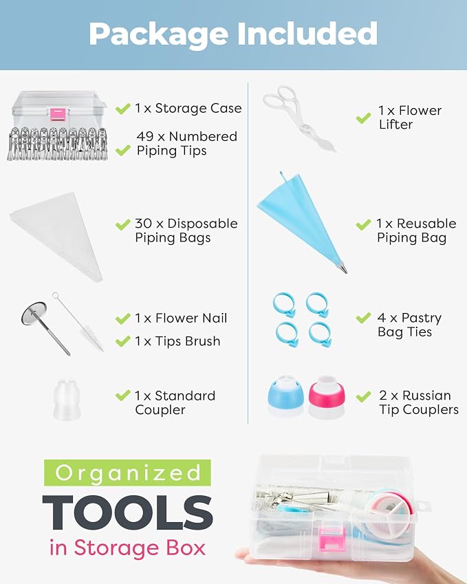 Kootek 90 Russian Piping Tips Set Frosting Piping Kit for Beginners & Pros | Piping Bags and Tips Set, Cake Decoarting Supplies Kit, 25+15 Piping Tip, 30+1 Pastry Bag, for Cupcake Cookie Cake Decorating