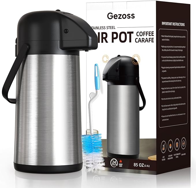 Coffee Carafe for Keeping Hot, 85OZ Airpot Coffee Dispenser with Pump | Large Thermal Coffee Urn for Hot Drinks Tea Liquid, 304 Insulated Stainless Steel Hot Water Beverage Dispenser for Parties