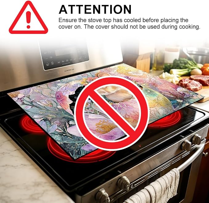 Stove Top Cover for Electric Stove 28.4 x 20.5 Inch Non Slip Stove Mat Oil Proof Easter Bunny Floral Glass Cooktop Protector Kitchen Mat