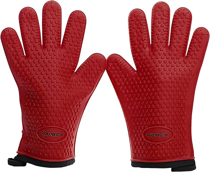 KITCHEN PERFECTION XL Silicone Smoker BBQ Gloves -Heat Resistant Oven Mitts | Waterproof, 5-Finger Design For A Better Grip, for Pitmasters, Meat Smoking, Grilling, Cooking, Frying Turkey | Grill Gift