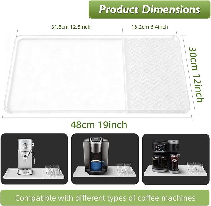 Silicone Coffee Mat with Raised Edges 19" x 12" – Waterproof Countertop Mat, Coffee Maker Pad, Espresso Machine Mat, Heat Resistant Dish Drying Mat