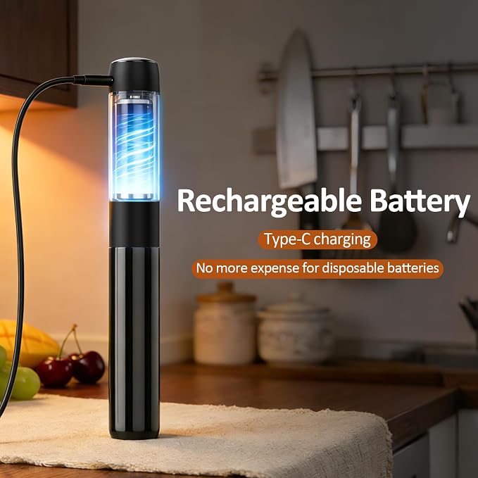 Rechargeable Milk Frother Handheld Electric Coffee Drink Mixer Wand with Stainless Steel Whisk and Portable Case for Cappuccino, Latte, Matcha, Hot Chocolate Black