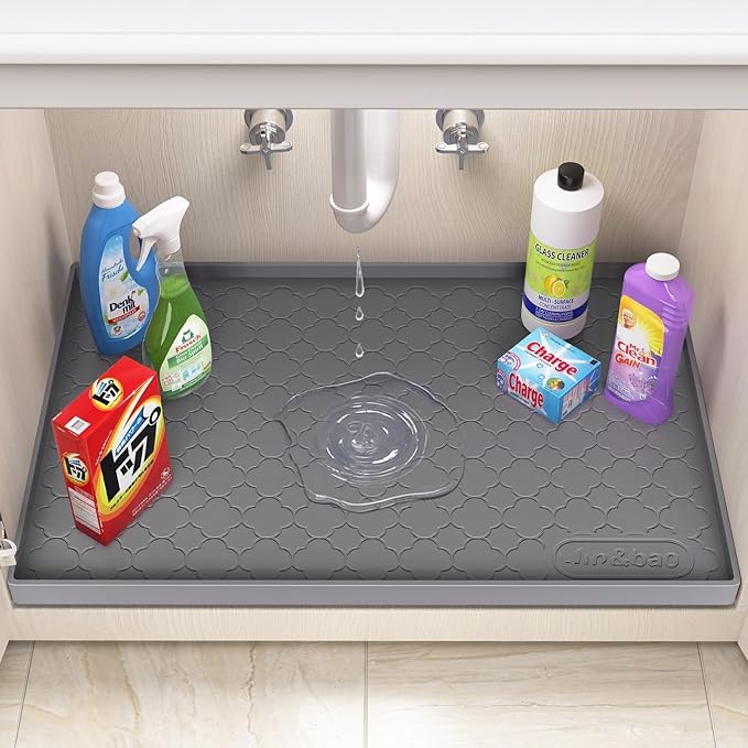 Jin&Bao Under Sink Mat 28" x 22" Waterproof Silicone Cabinet Kitchen Liner | Silicone under kitchen sink mat,cabinet protector,bathroom shelf liner,raised edge,anti-slip,easy to clean & dishwasher safe