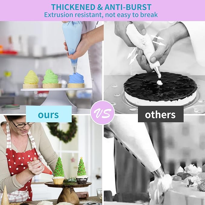 firstake Disposable Piping Bags 100pcs, 16 Inch Large Pastry Bags for Cake | Burst-Resistant Thickened, Food Grade Clear PE, Non-Slip Grip, Fewer Refills, Tipless for Frosting, Cookies, Royal Icing