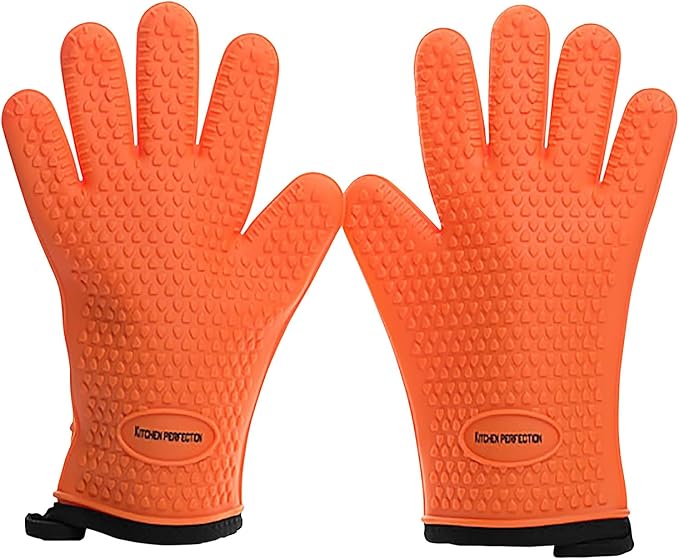 KITCHEN PERFECTION Silicone Smoker BBQ Gloves - Heat Resistant Oven Mitts | Waterproof, 5-Finger Design For A Better Grip, for Pitmasters, Meat Smoking, Grilling, Cooking, Frying Turkey | Grill Gift