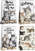 4 Pcs Cute Cat Kitchen Towels 24x14 Inch, Cats Gifts Absorbent Hand Towels | Cat Lover Gifts for Women Mom Microfiber Dish Cloths for Drying Dishes, Waffle Dish Towels for Kitchen Home Decor