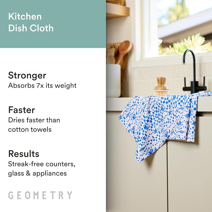 GEOMETRY Kitchen Dish Cloths - Spring & Summer Collection - Premium Dishcloths with Geoweave - Absorbent & Fast Drying Kitchen Towels - Daisy Sky, 10" x 10" - 3-Pieces