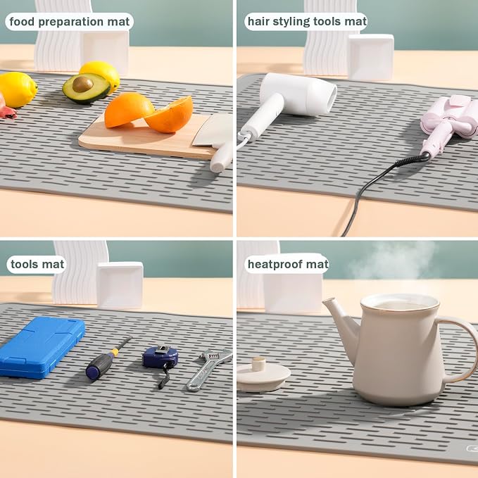 SAPID Silicone Dish Drying Mat: Large 21x18 Inch for Rack & Kitchen Counter | Heat Resistant Mat for Kitchen Counter - Easy Clean Dish Drainer Pad - Kitchen Gadgets / Home Essentials for Households