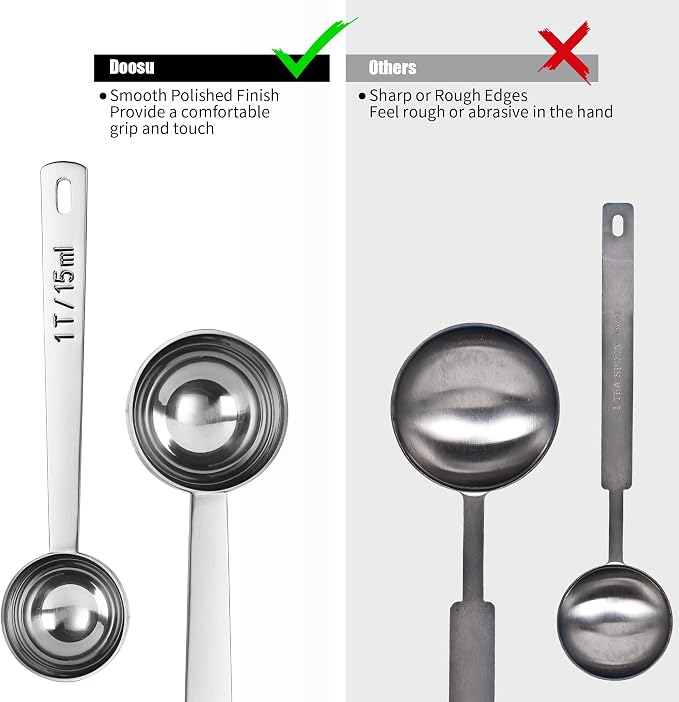 Doosu Metal 4.3in Long Handle Coffee Scoop for Ground Coffee (1 Tbsp) | Food-Grade 18/8 Stainless Steel Measuring Spoon, Tablespoon Scooper for Coffee Beans, Espresso, Protein Powders, Tea, Sugar