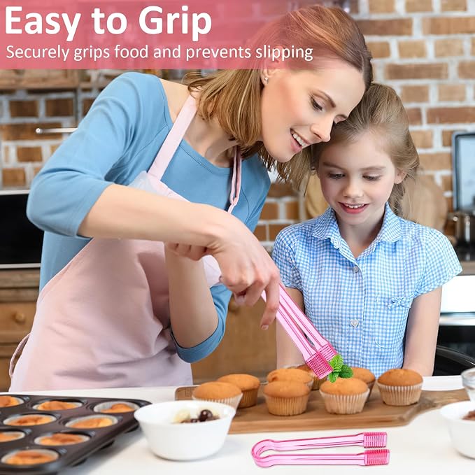 12 PCS Plastic Serving Tongs, 6.3 Inches Pink Disposable Tongs Kitchen Small Serving Utensil Tongs for Party Ice atering Buffet Bakery Salad