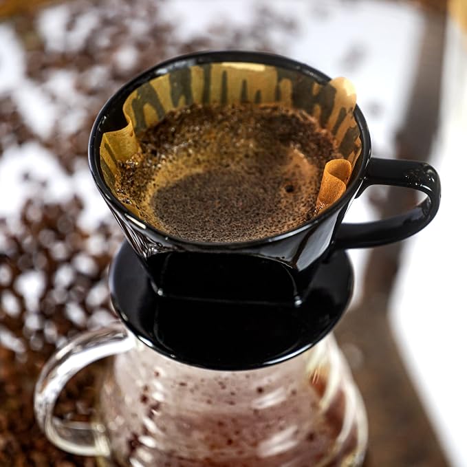 Pour Over Ceramic, Coffee Dripper Ceramic Coffee Maker,Black | 3 Holes Flat Bottom, Porcelain Slow Filter Cone for Travel, Camping, Office, Home, Coffee Maker Brew