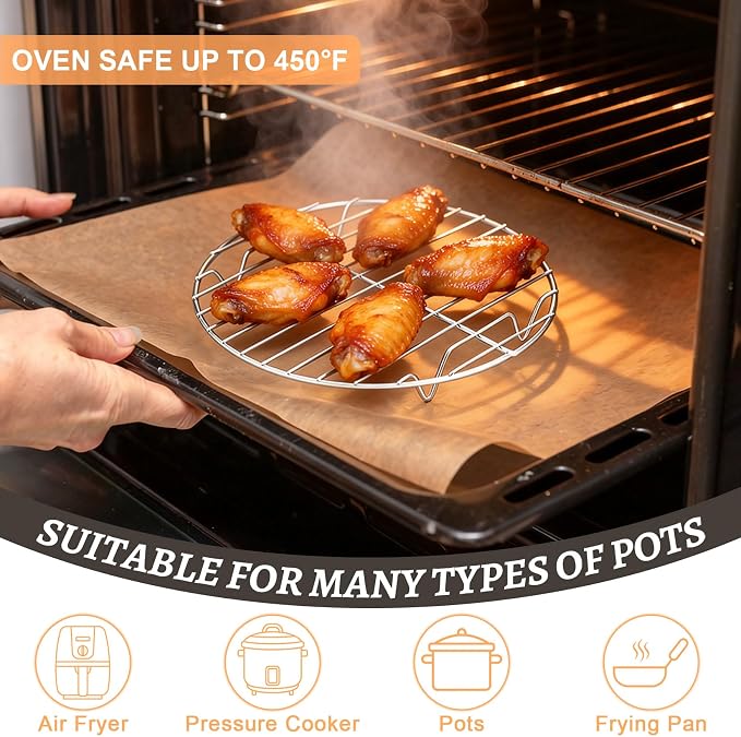 P&P CHEF Round Cooking Rack, Cooling Rack for Steamer, 7.5+9+10.5”, Silver | 3 Pack Stainless Steel Baking Rack for Grilling Roasting, Fits Air Fryer, Canning Pot, Oven & Dishwasher Safe, Non-toxic